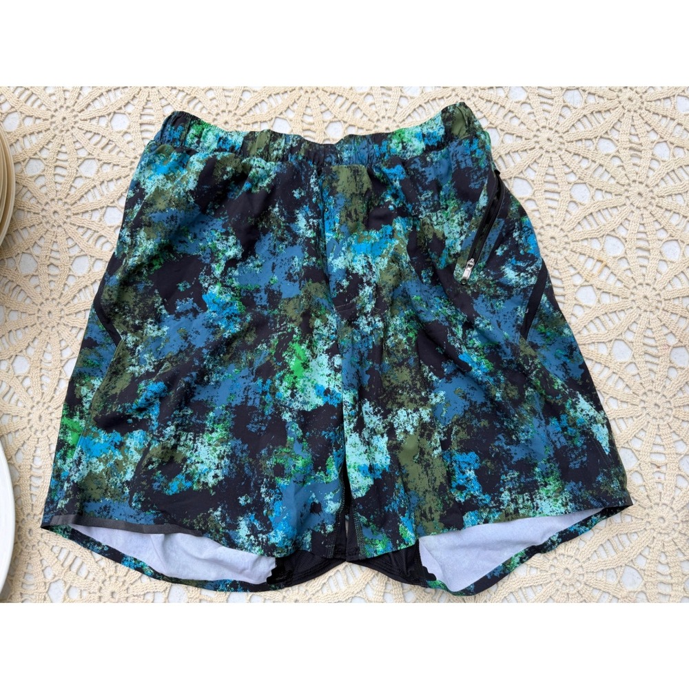 Lululemon Pace Breaker Lined Shorts Mens Blue Green Abstract Camo Medium Casual